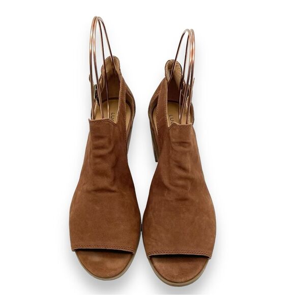 Lucky Brand Bannah Open Toe Sandal CutOut Booties in Walnut Brown Suede Size 7.5 - Picture 5 of 16